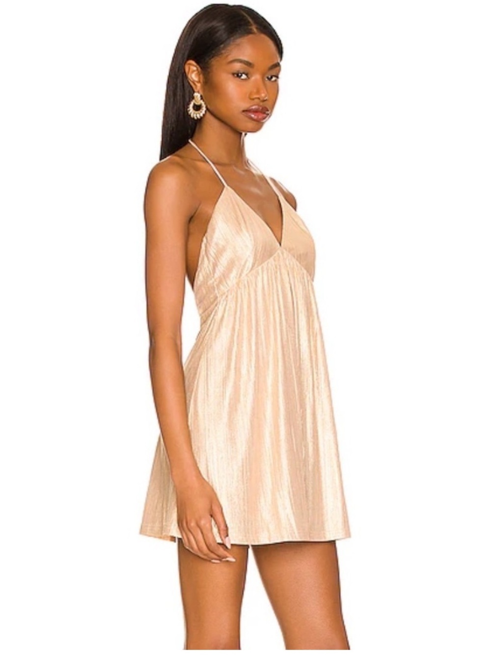Superdown Margo Halter Shift Dress in Champaign Shimmer NEW